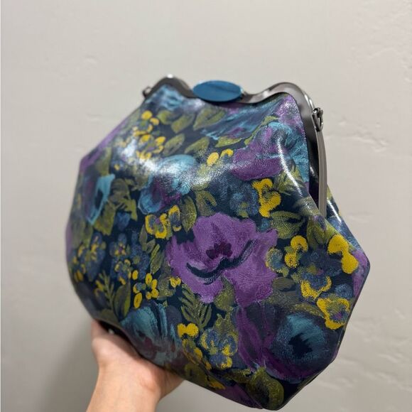 Original Design! Cowhide Leather Floral Print Handmade Metal Frame Slouchy Bag - Picture 11 of 16